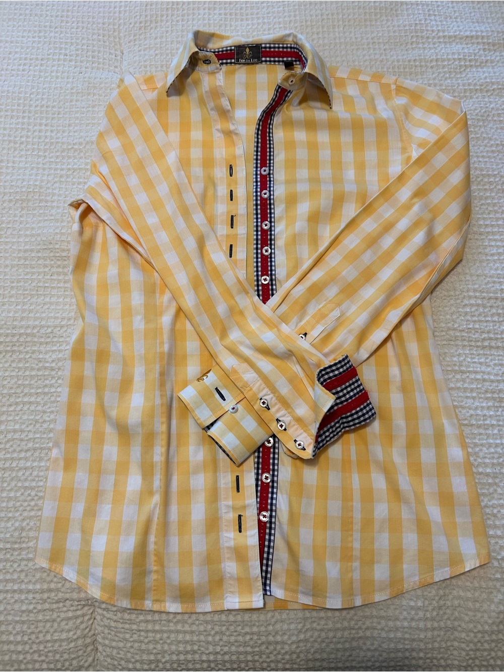 FIOR DA LISO Yellow Gingham Button-Up shirt. Classy, fitted and crisp.
